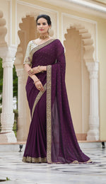Amazing Purple Color Sequence Saree For Wedding Look - Joshindia