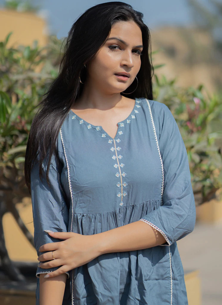 Amazing Round Neck Embroidered Rayon Top - Joshindia