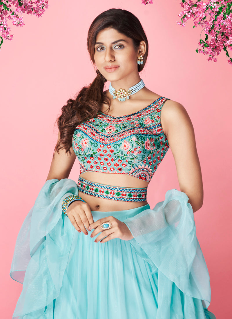 Beautiful Sky Bluecolor lehenga at affordable price - Joshindia