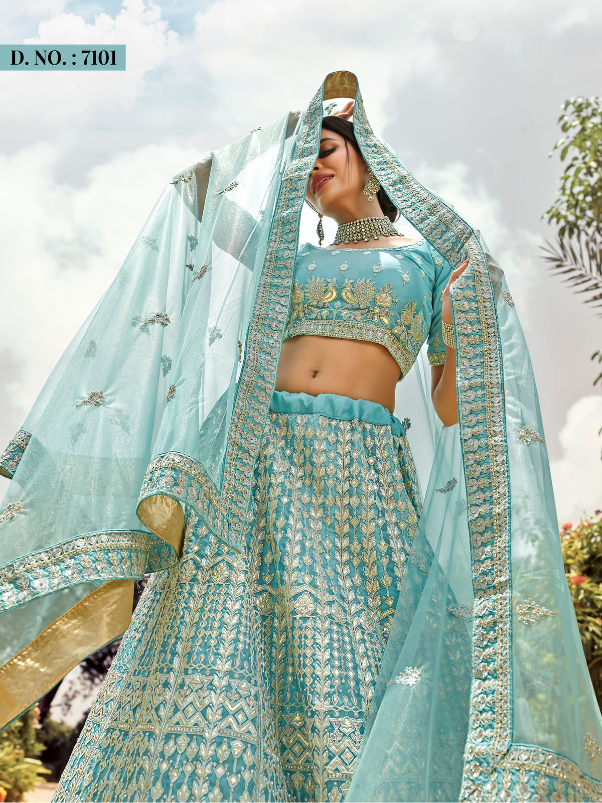 Turquoise color heavy designer lehenga for engagement and wedding - Joshindia