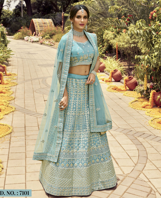 Turquoise color heavy designer lehenga for engagement and wedding