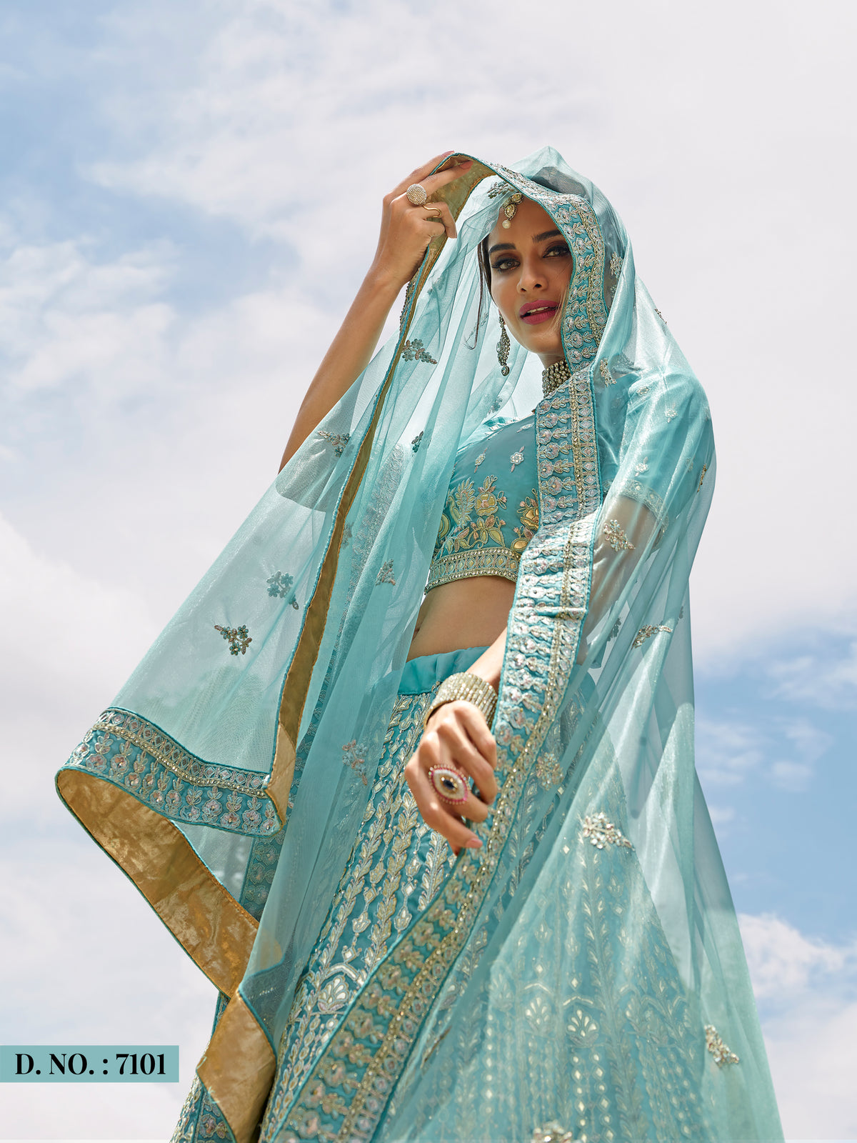 Turquoise color heavy designer lehenga for engagement and wedding - Joshindia
