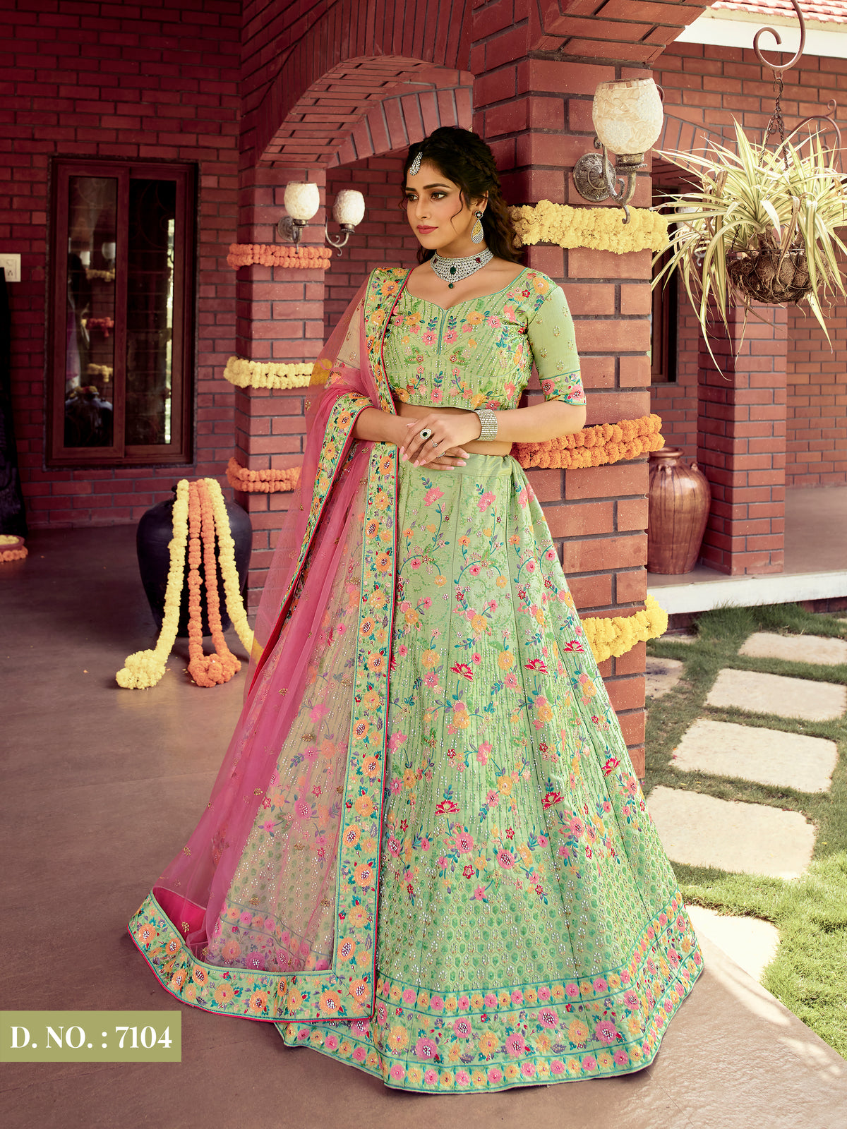 Green color heavy designer lehenga for engagement and wedding - Joshindia