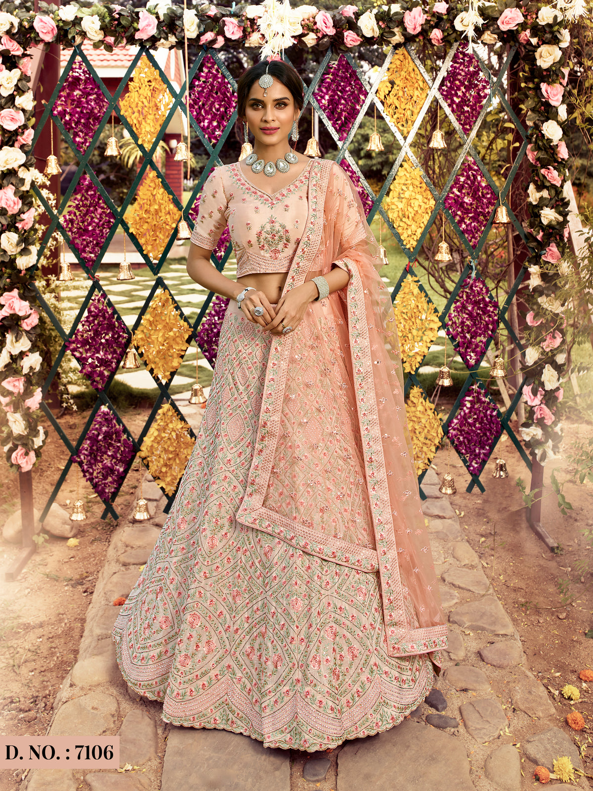 Peach color designer lehenga choli for wedding reception - Joshindia