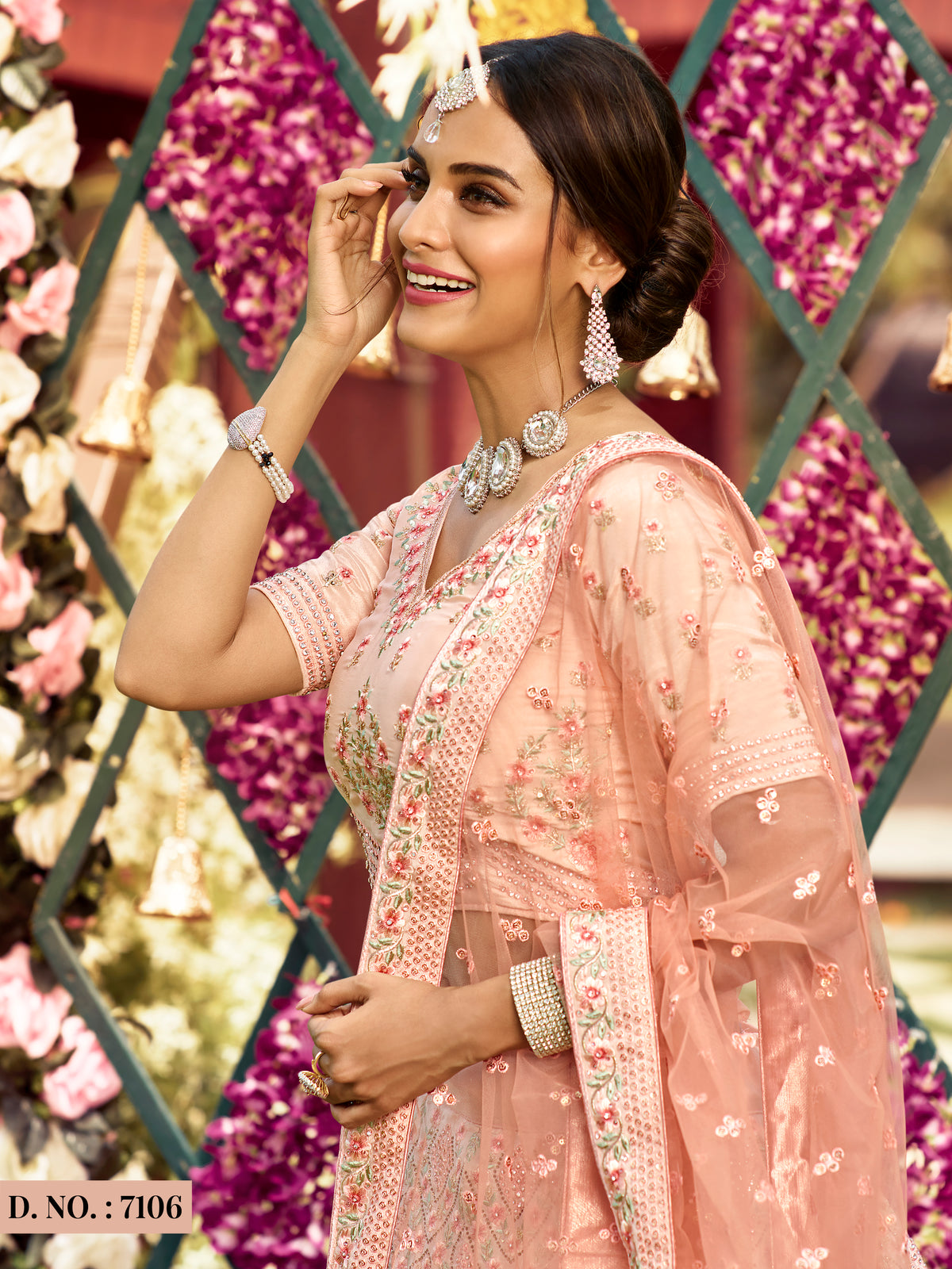 Peach color designer lehenga choli for wedding reception - Joshindia