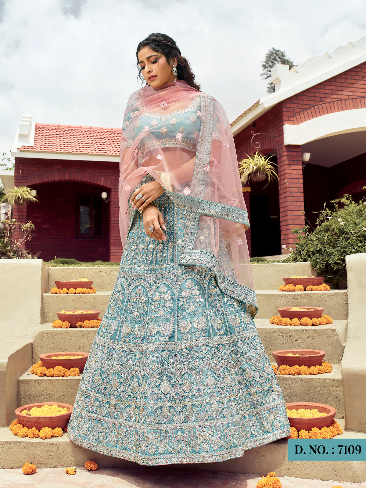 Turquoise color heavy designer lehenga for engagement and wedding - Joshindia
