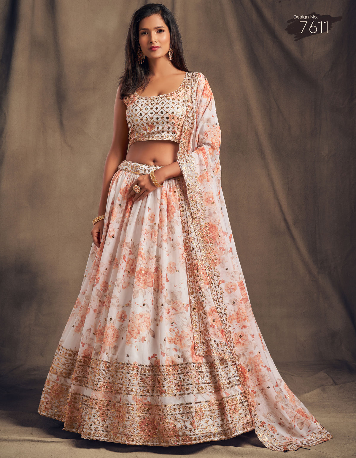 WHITE FLORAL LEHENGA CHOLI FOR DESIGNER LOOK BUY NOW - Joshindia