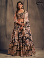 BUY NOW FLORAL GEORGETTE LEHENGA IN BLACK COLOR - Joshindia