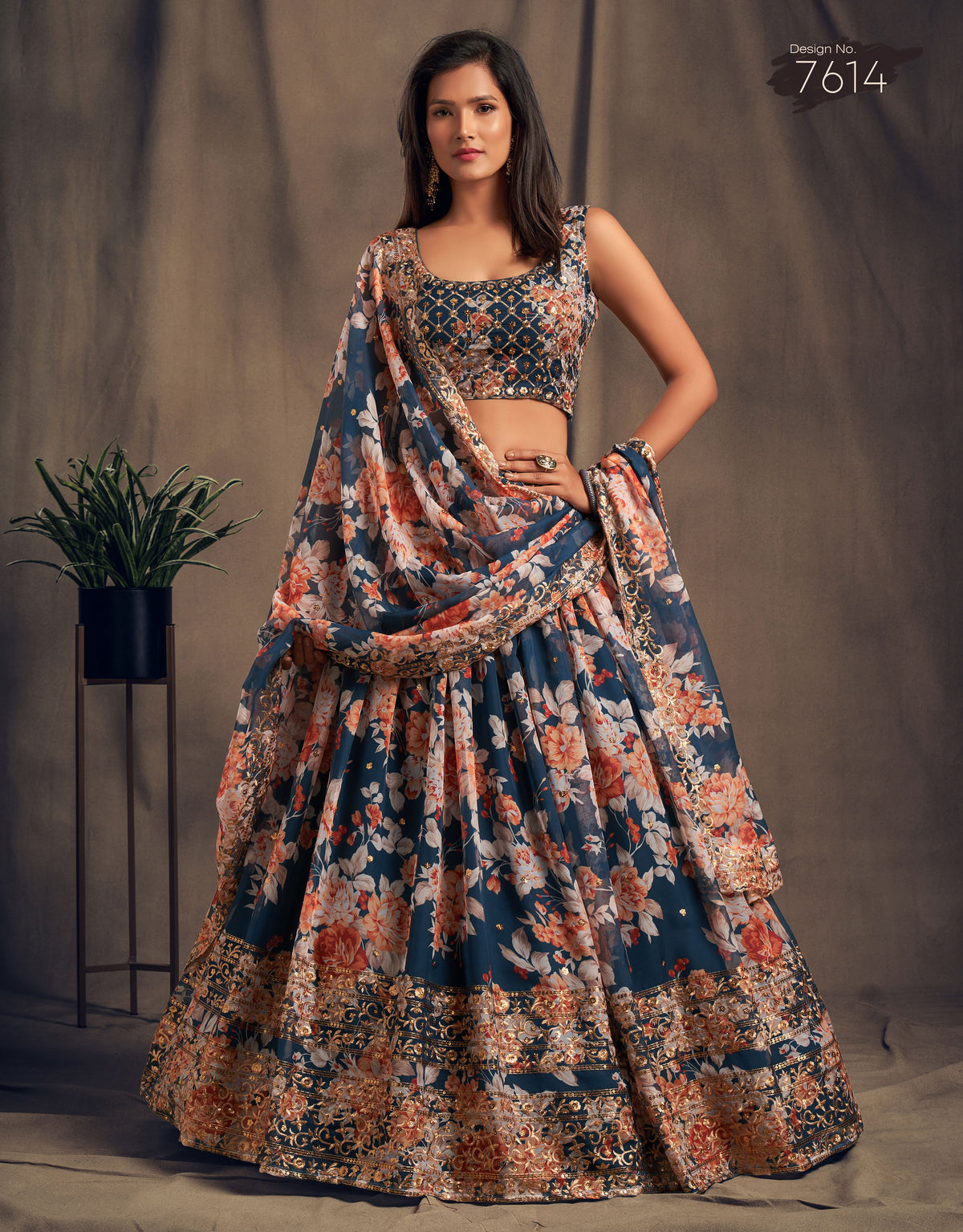 Floral lehenga choli in dove blue color buy online - Joshindia