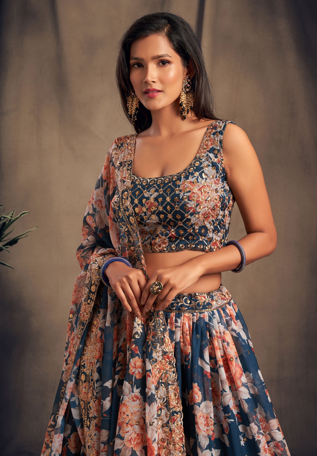 Floral lehenga choli in dove blue color buy online - Joshindia