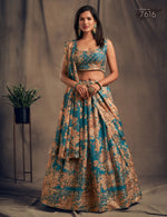 Teal blue floral lehenga - Joshindia