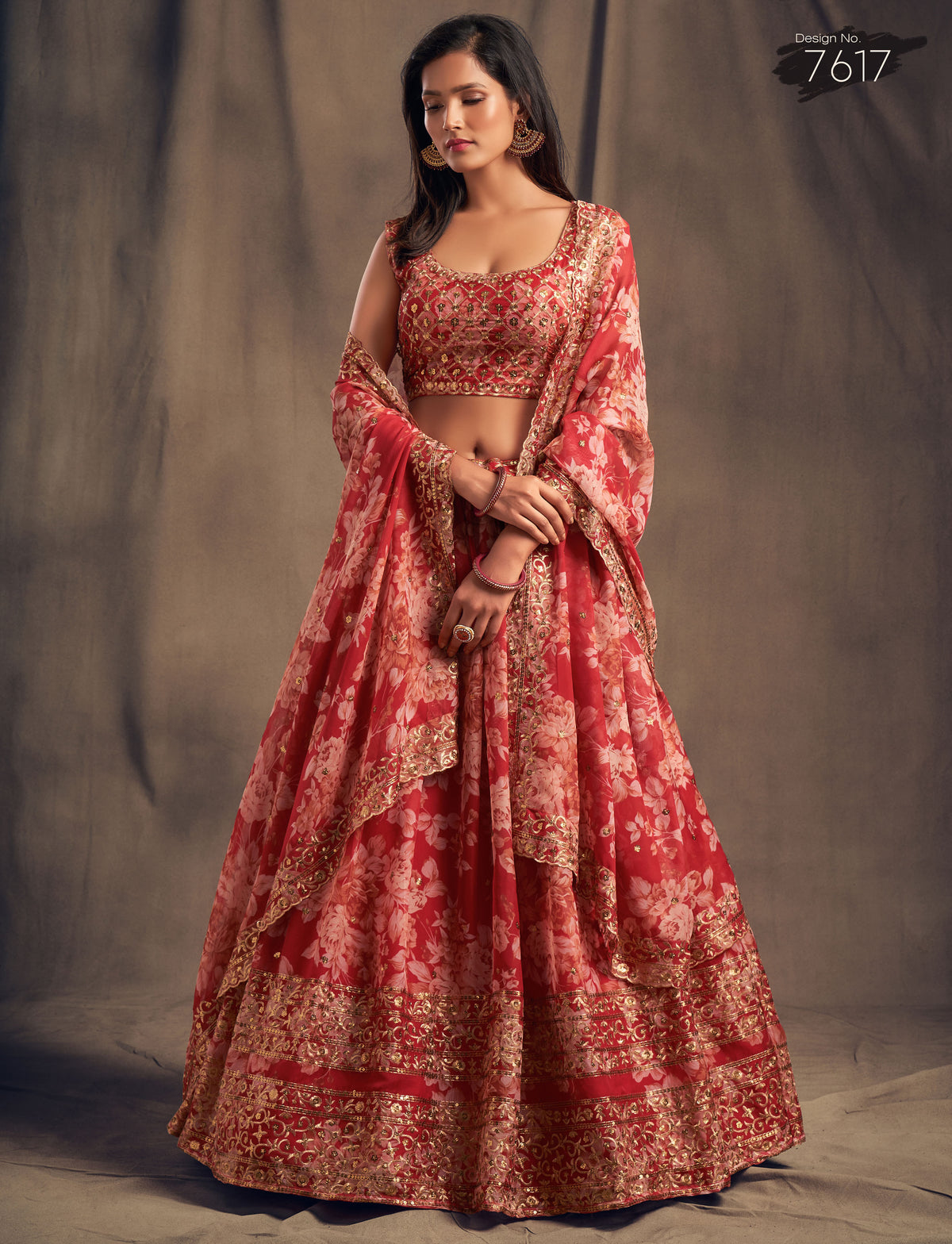 Red floral printed designer lehenga choli - Joshindia