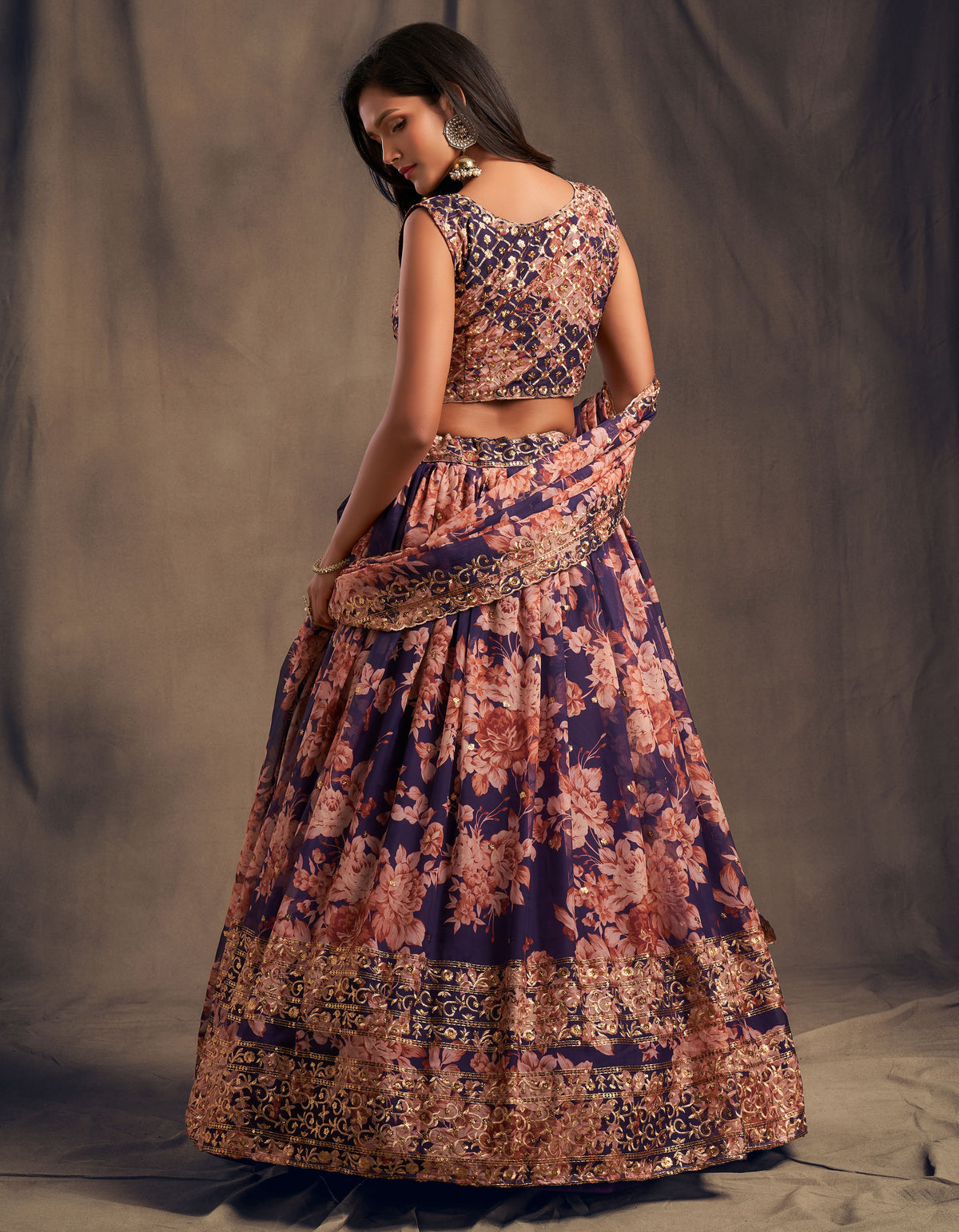 Floral lehenga set in purple color buy now - Joshindia