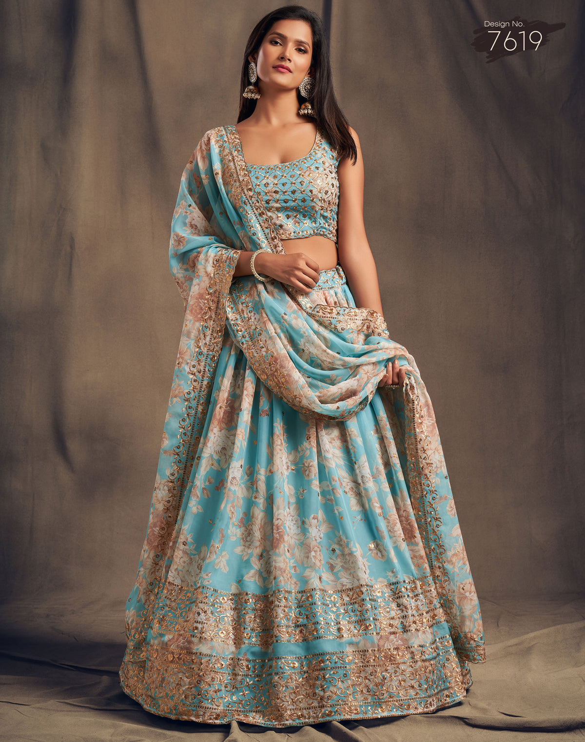 Sky blue floral printed designer lehenga choli - Joshindia
