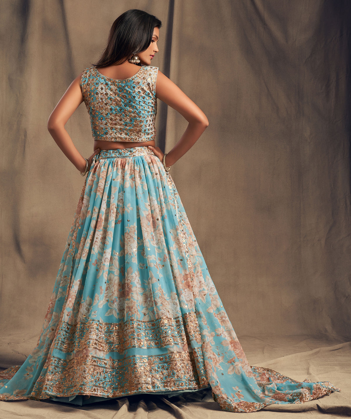 Sky blue floral printed designer lehenga choli - Joshindia