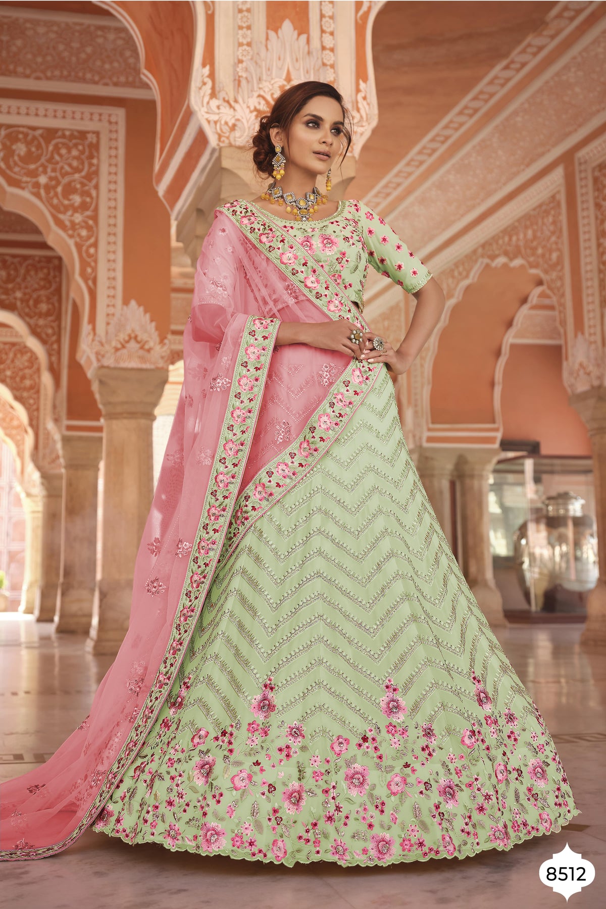 Stylish Light Green Color Mirror Work Lehenga Choli For Rich Look - Joshindia