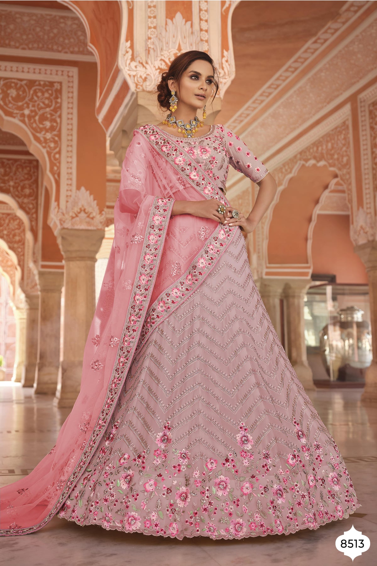 Stylish Light Pink Color Mirror Work Lehenga Choli For Rich Look - Joshindia