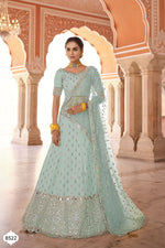 Stylish TURQUOISE Color Mirror Work Lehenga Choli For Rich Look - Joshindia