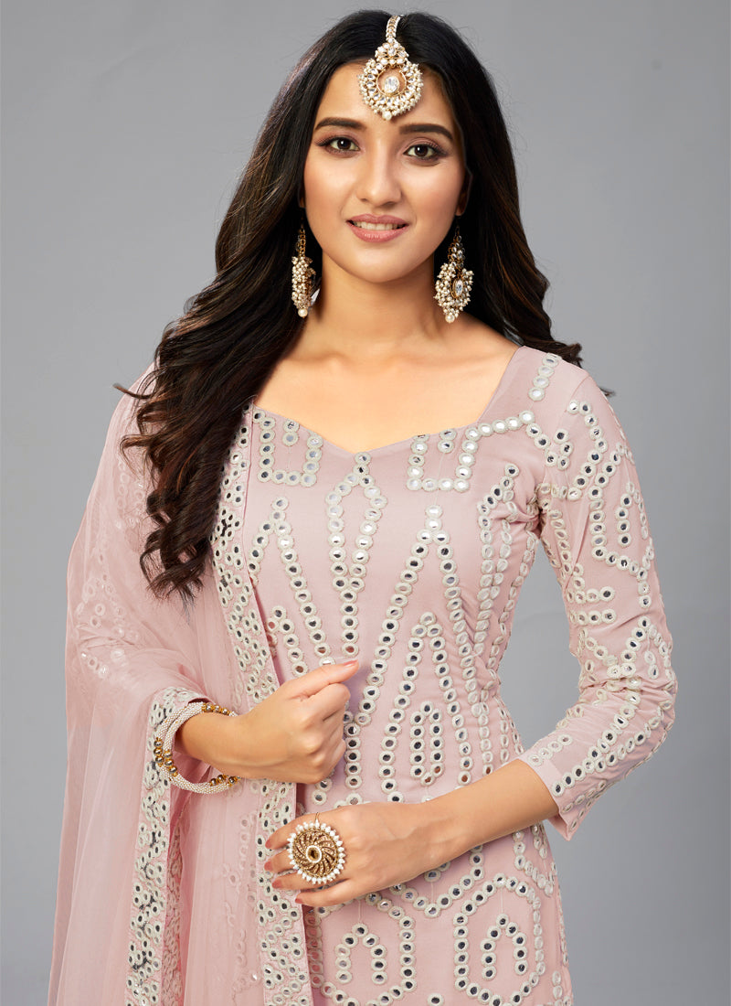 Baby Pink Georgette Designer Kurta Set - Joshindia