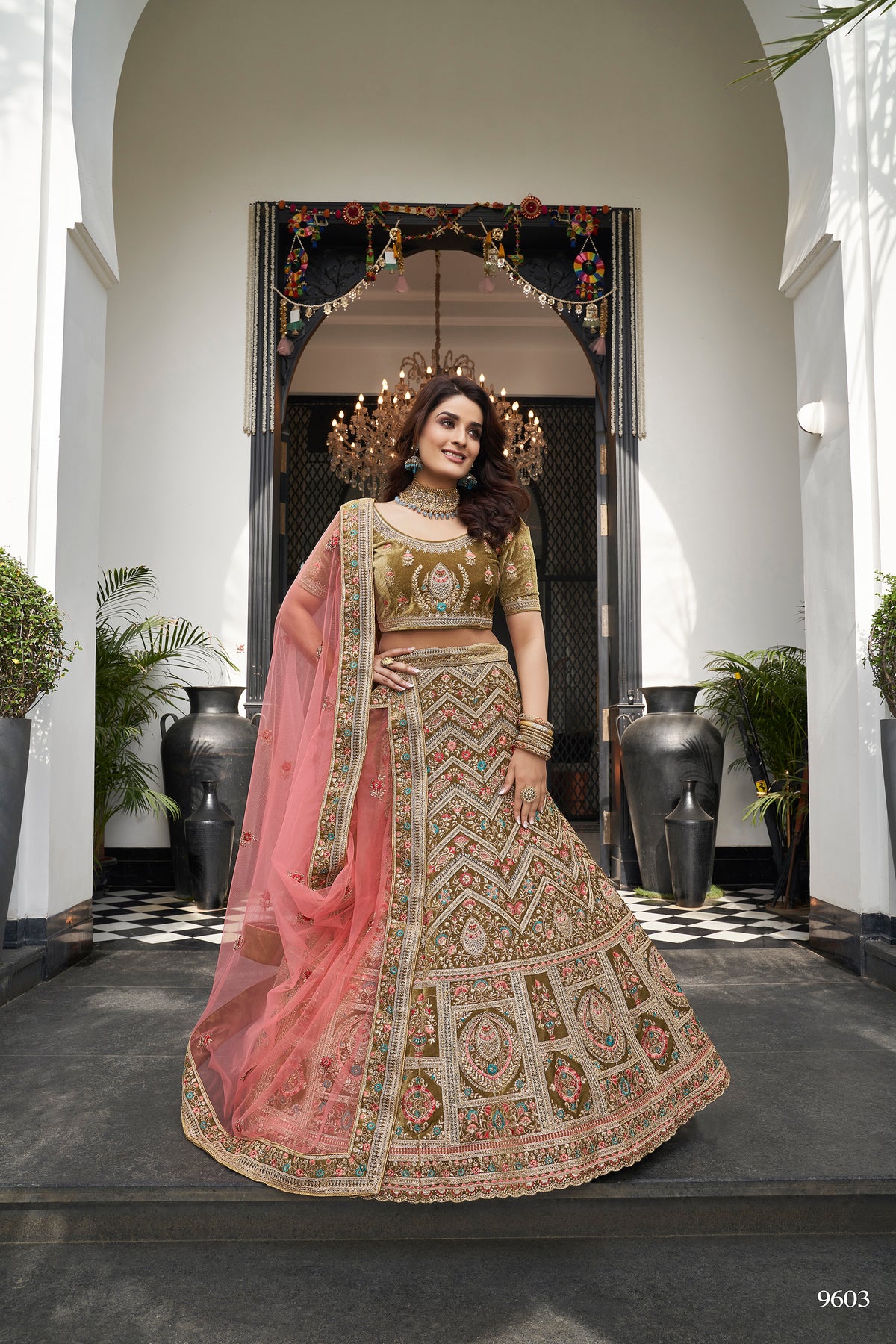 Trendy Olive Green Velvet Lehenga Choli Buy Now - Joshindia