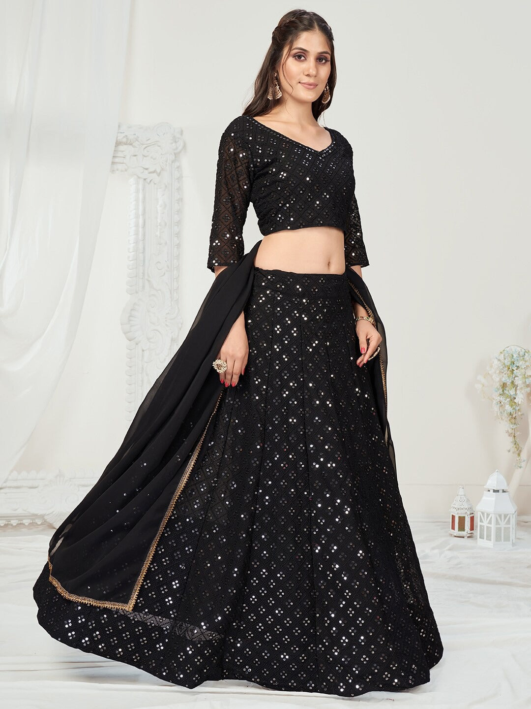 Trending black color mirror lehenga choli buy now - Joshindia