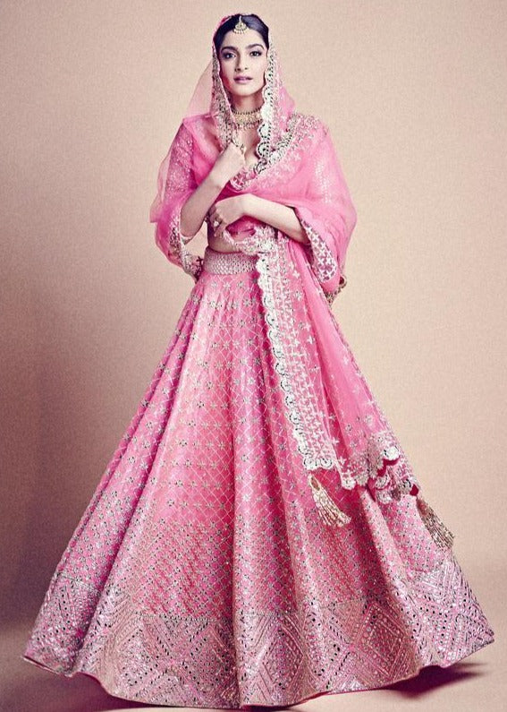 Pink color partywear designer lehenga choli for wedding buy now - Joshindia
