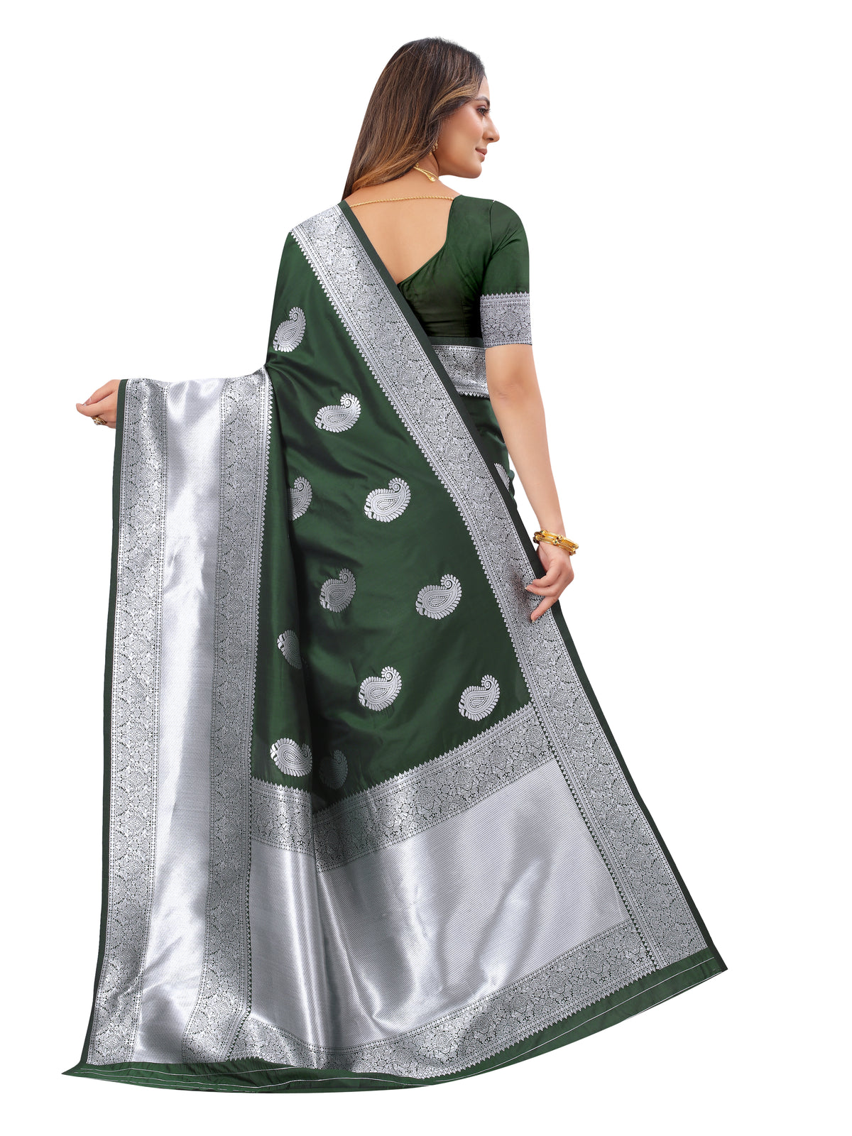 Green color banarasi silk saree - Joshindia