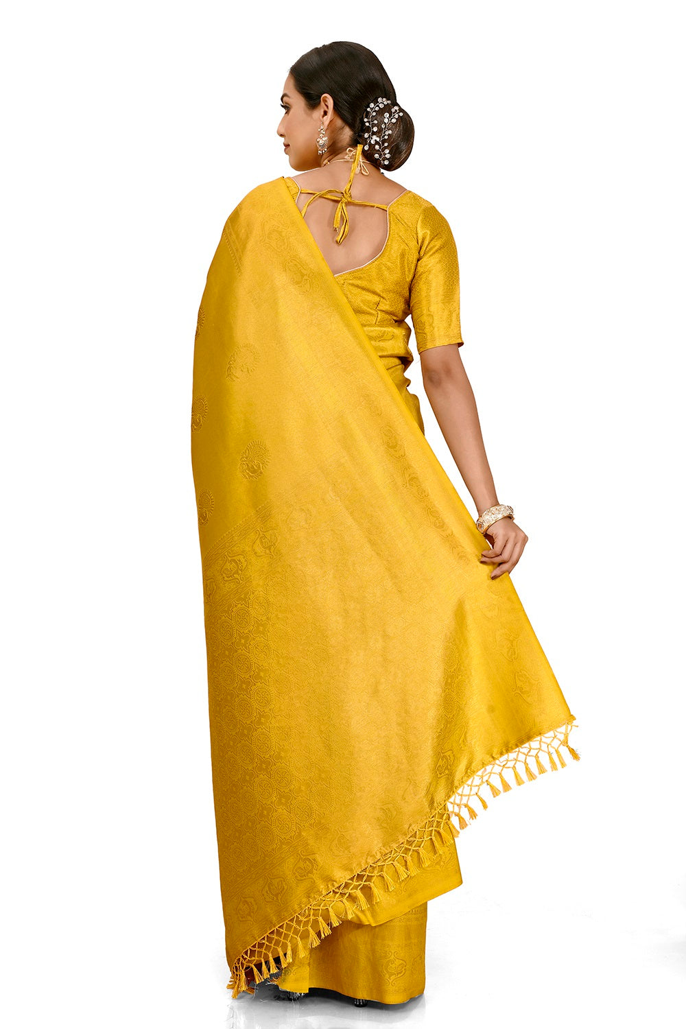 yellow color silk saree blouse buy now - Joshindia