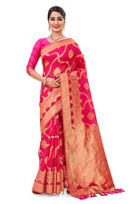 Buy trending designer Rani Pink Color Silk saree at best price online - Joshindia