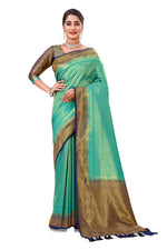 blue color pure kanjiveram silk saree online - Joshindia