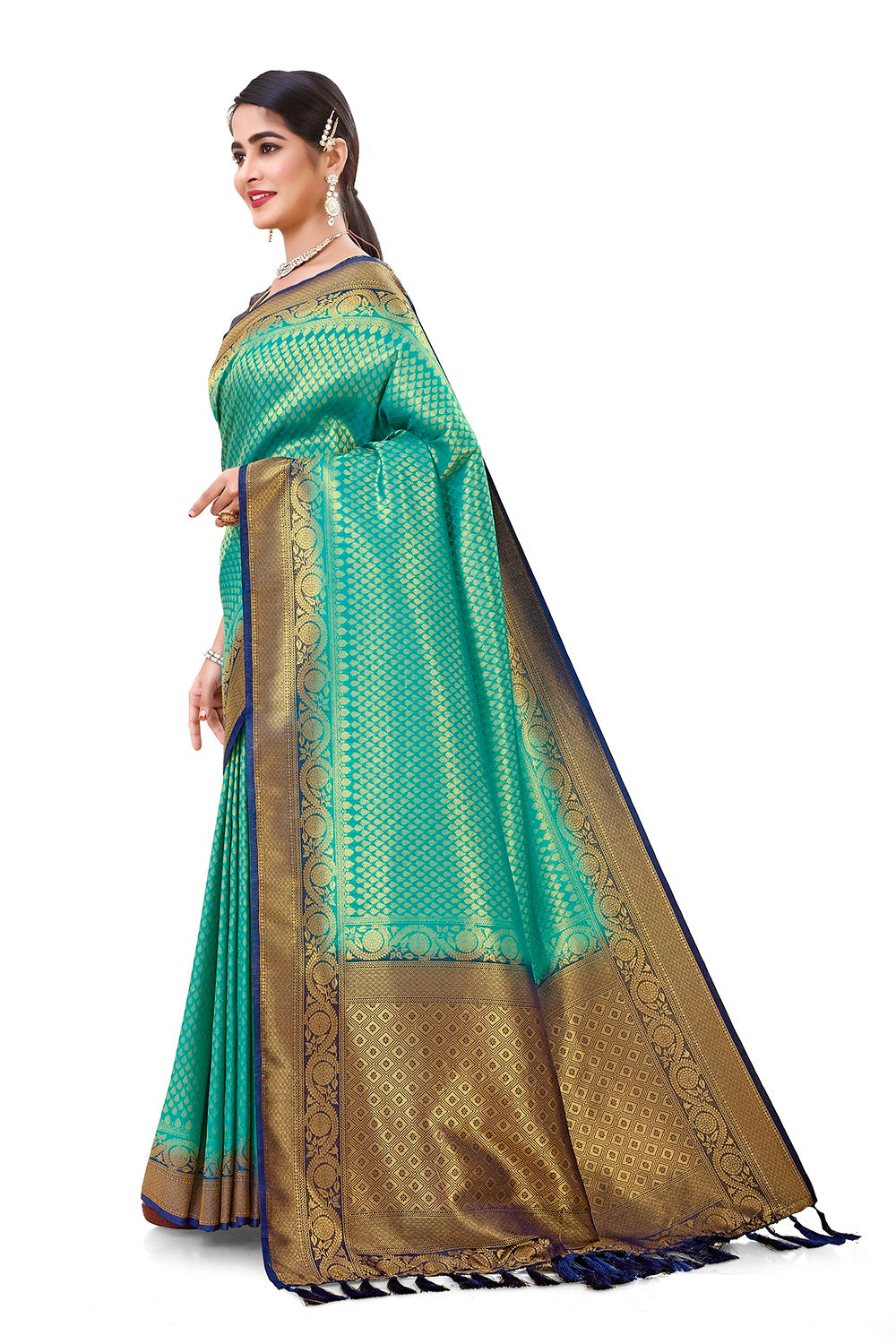 blue color pure kanjiveram silk saree online - Joshindia