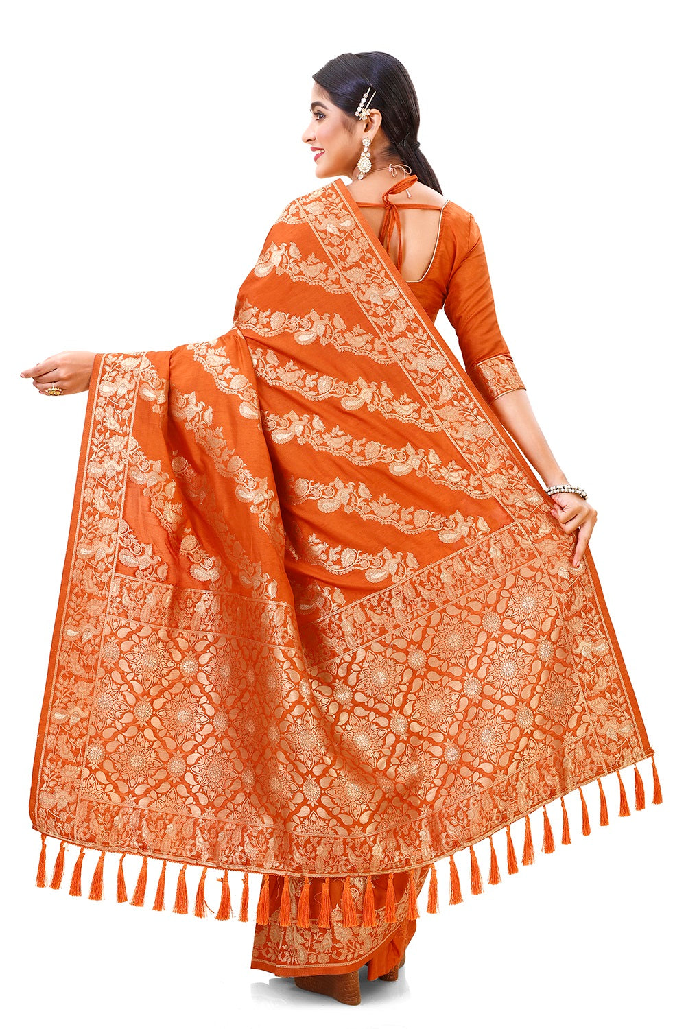 Orange Color banarasi silk saree for wedding - Joshindia
