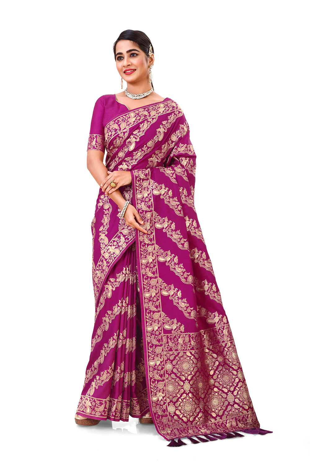 BEAUTIFUL WINE BANGLORI SILK SAREE WITH EMBROIDERY WORK - Joshindia