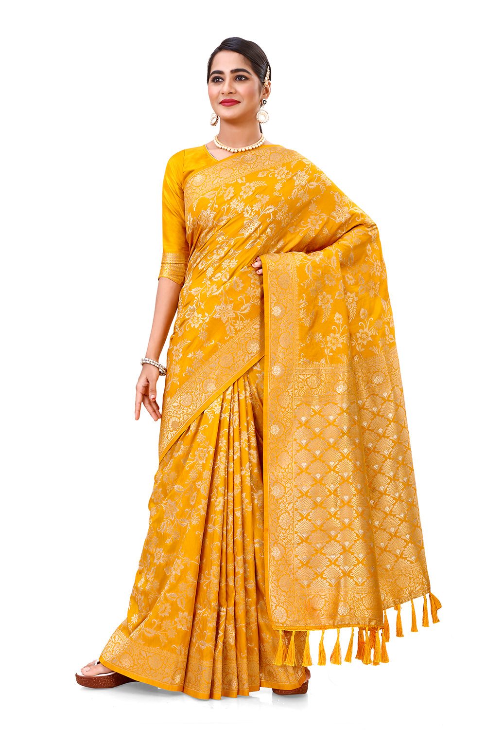 yellow color silk saree buy online - Joshindia