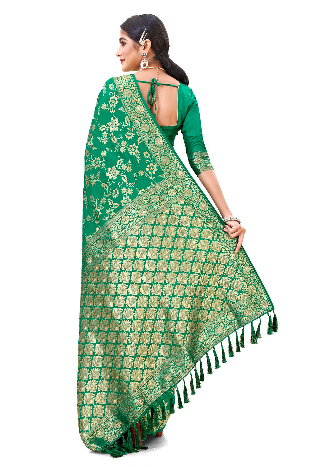 printed green Kanjivaram silk saree Buy Online - Joshindia