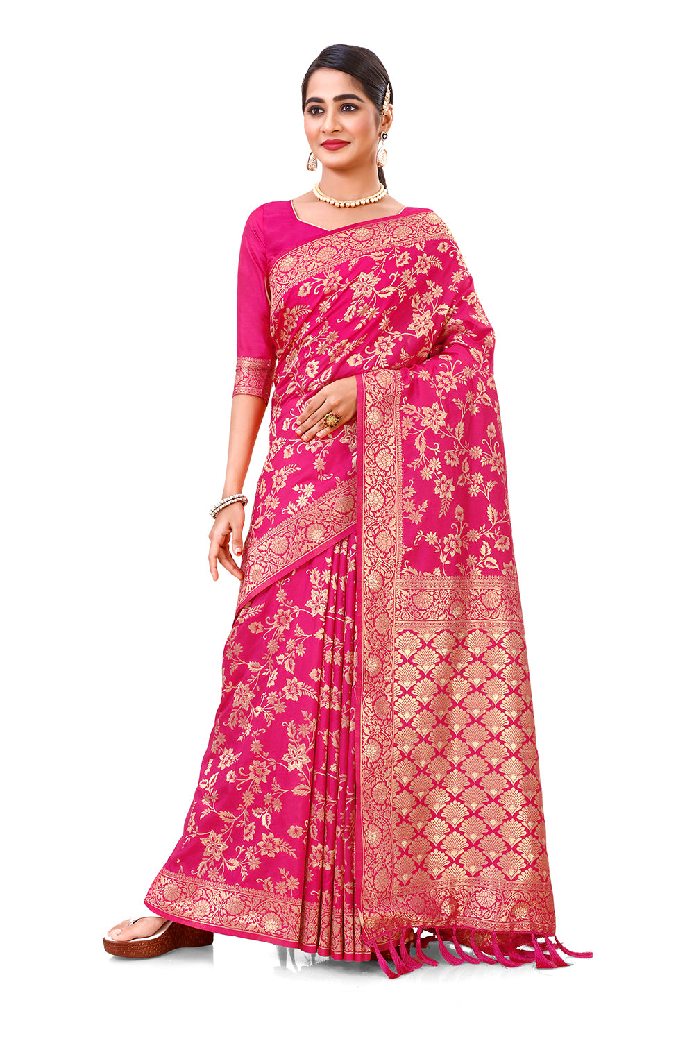 Amazing pink color soft silk saree with blouse - Joshindia