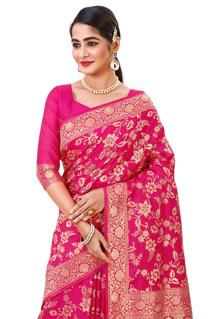 Amazing pink color soft silk saree with blouse