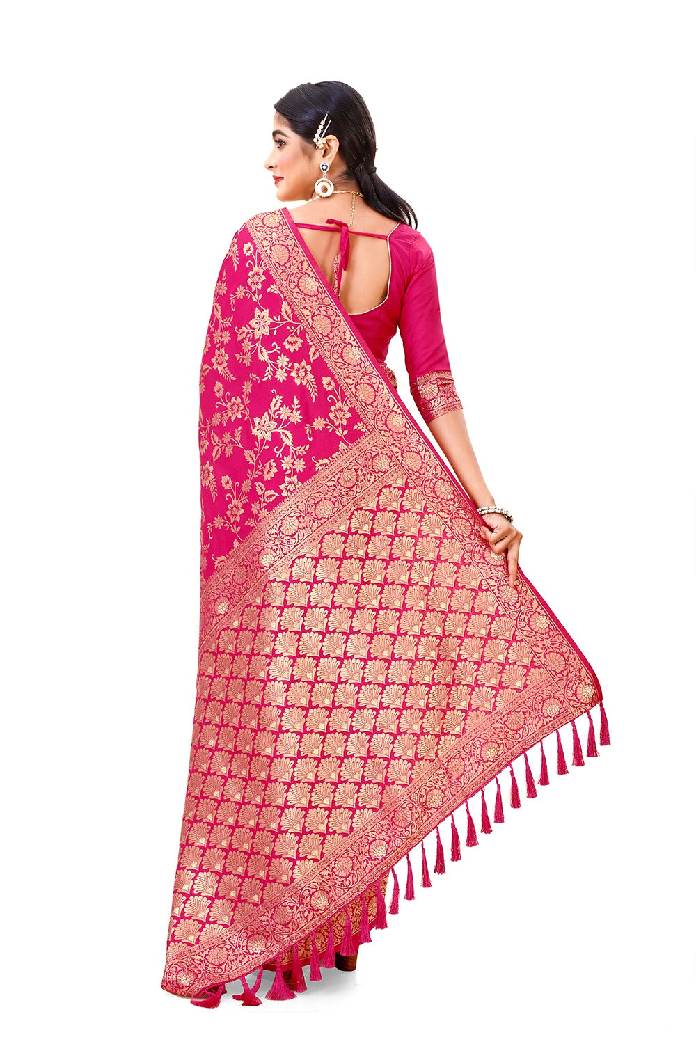 Amazing pink color soft silk saree with blouse - Joshindia