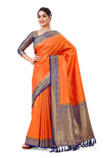 Gray and Orange color Kanjivarm silk saree - Joshindia