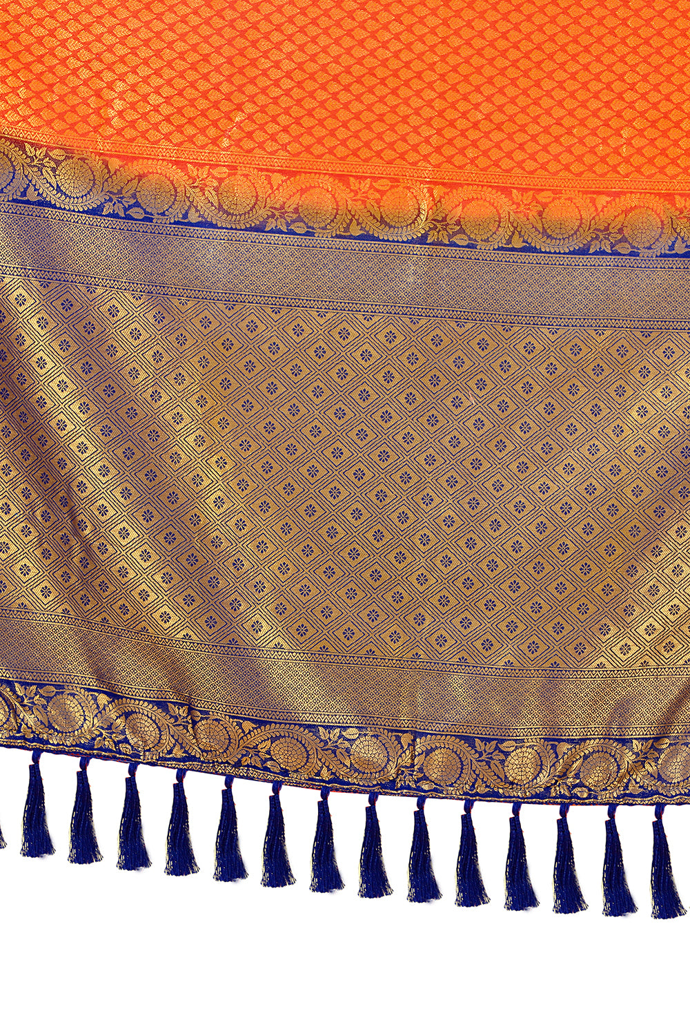Gray and Orange color Kanjivarm silk saree - Joshindia