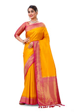 Yellow color kanjiveram silk saree Buy Online - Joshindia