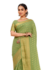 FESTIVE GREEN COLOR WOVEN DESIGNER SILK SAREE - Joshindia