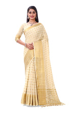 FESTIVE CREAM WOVEN DESIGNER SILK SAREE - Joshindia