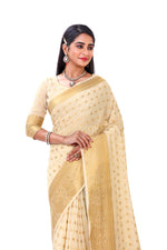 FESTIVE CREAM WOVEN DESIGNER SILK SAREE - Joshindia