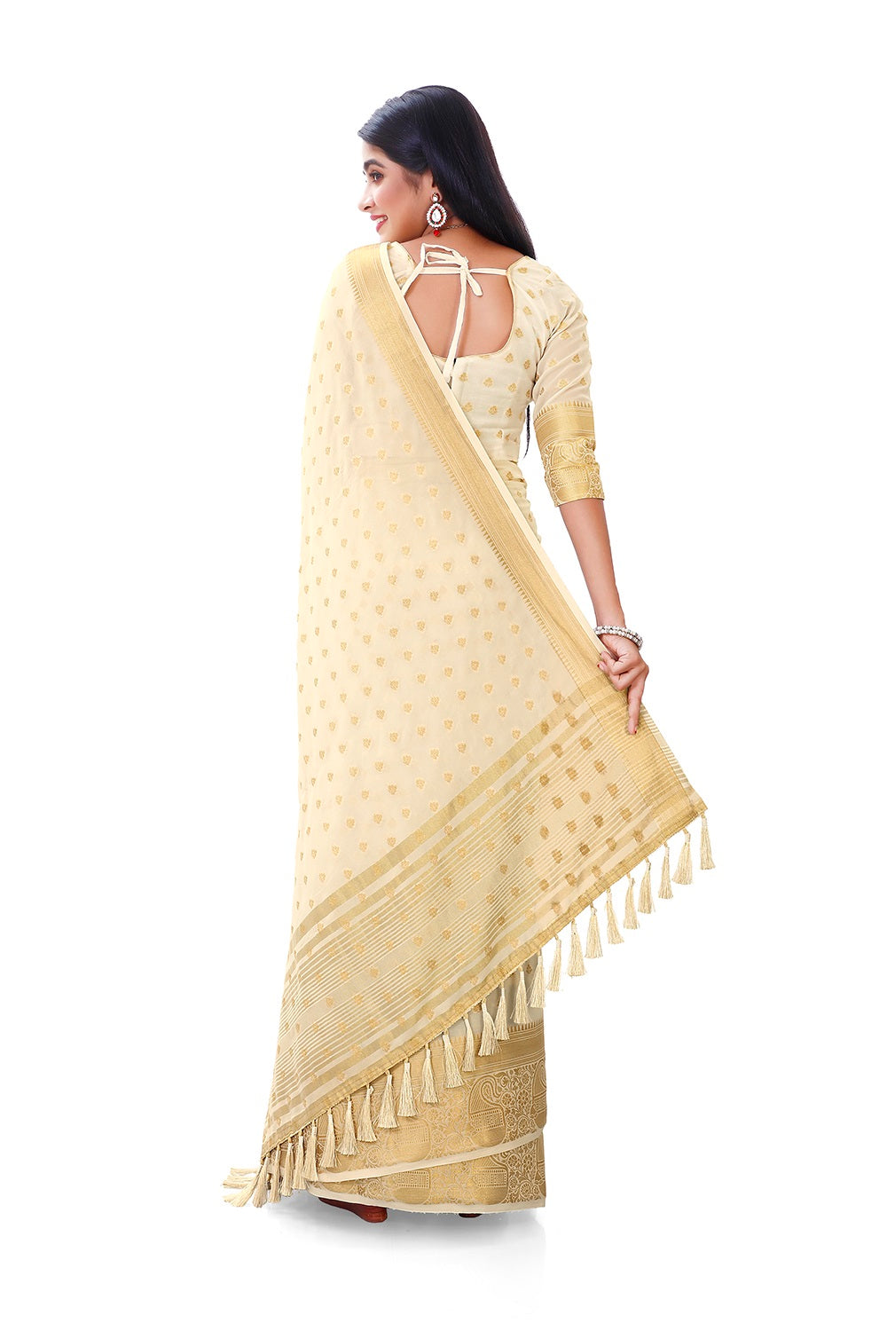 FESTIVE CREAM WOVEN DESIGNER SILK SAREE - Joshindia