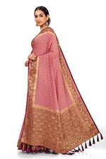 BABY PINK BANARASI DESIGNER SILK SAREE WITH BLOUSE - Joshindia