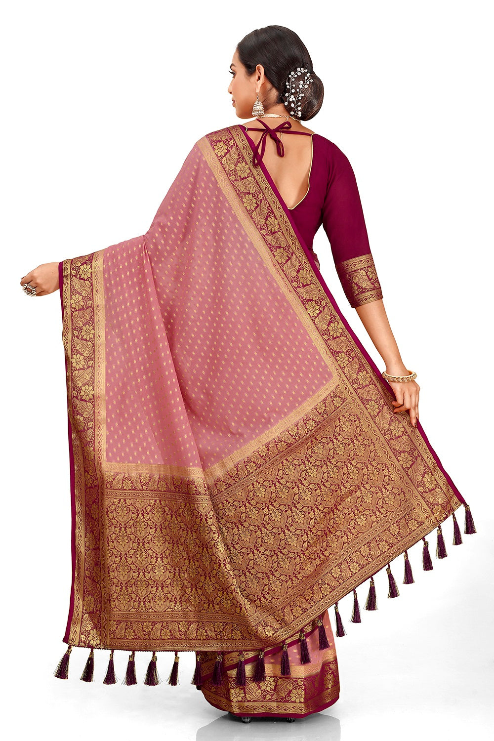BABY PINK BANARASI DESIGNER SILK SAREE WITH BLOUSE - Joshindia