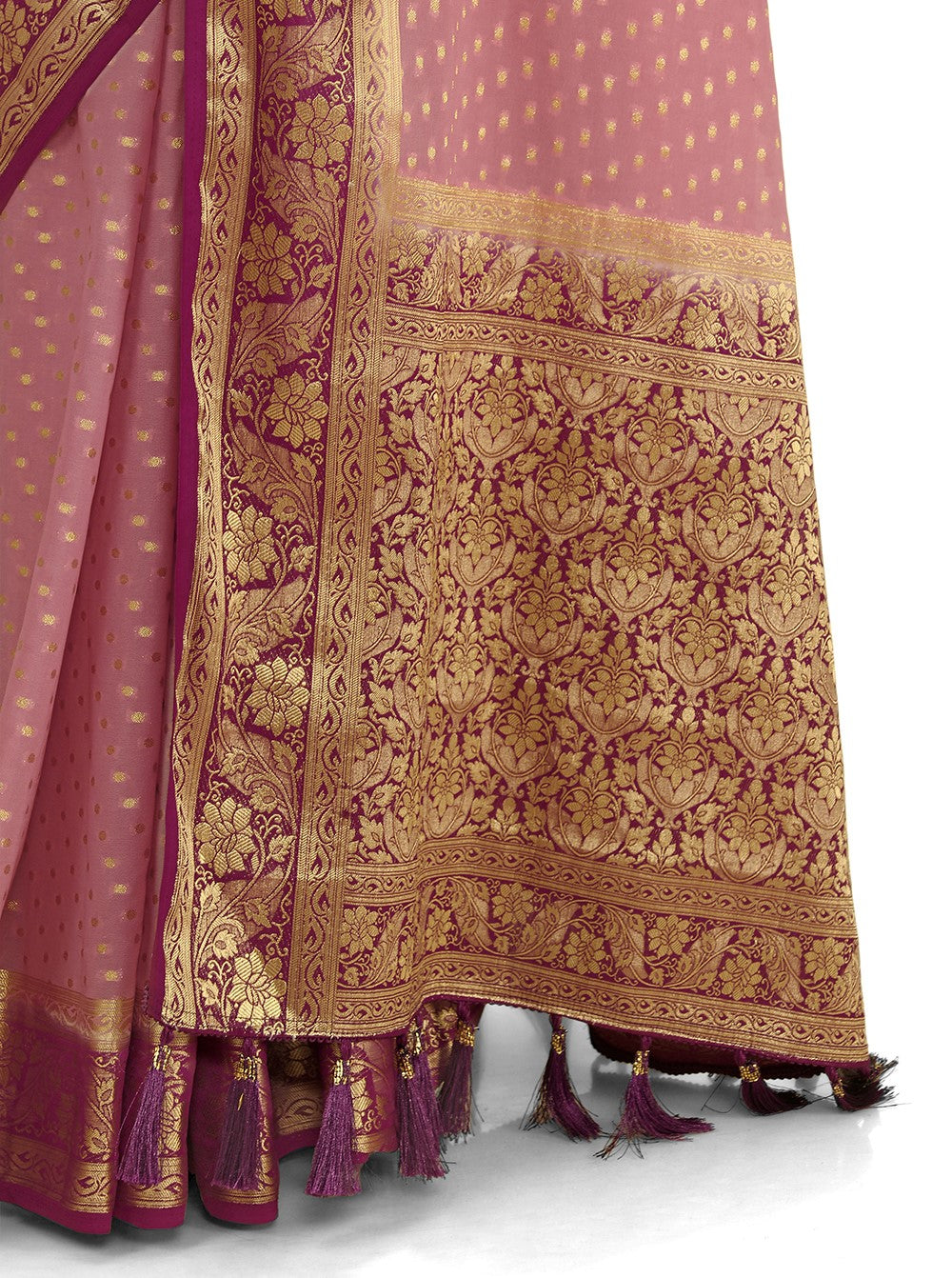 BABY PINK BANARASI DESIGNER SILK SAREE WITH BLOUSE - Joshindia