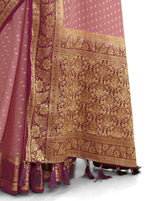 BABY PINK BANARASI DESIGNER SILK SAREE WITH BLOUSE - Joshindia