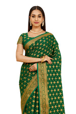 FOREST GREEN WOVEN DESIGNER SILK SAREE - Joshindia